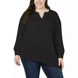 NWT NY Collection 2X Black Released Pleat Blouse NEW